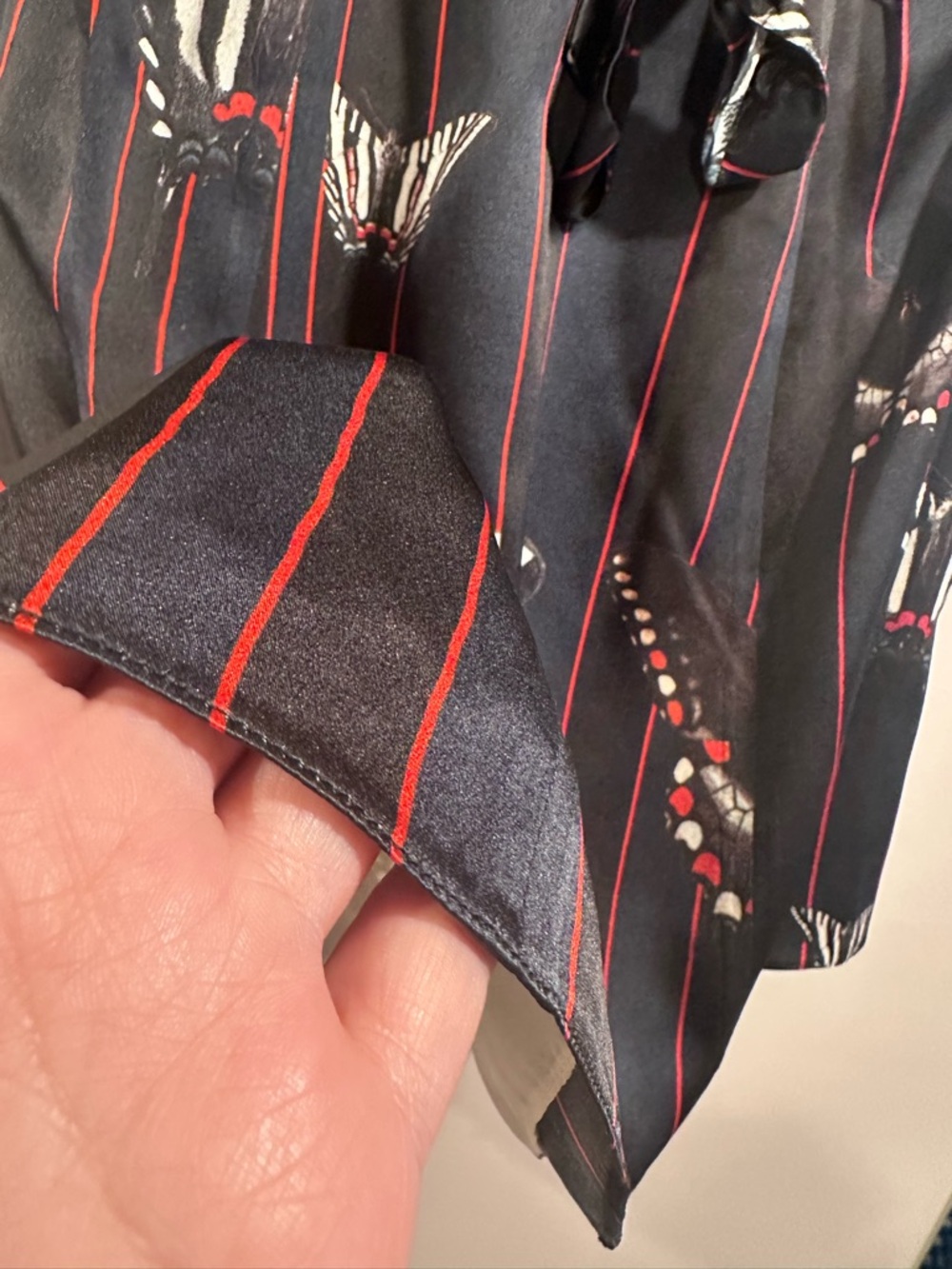 Vintage ERDEM Navy Black Red Stripes Peplum Top Butterflies 100%Silk US 6 EUC - Picture 8 of 16